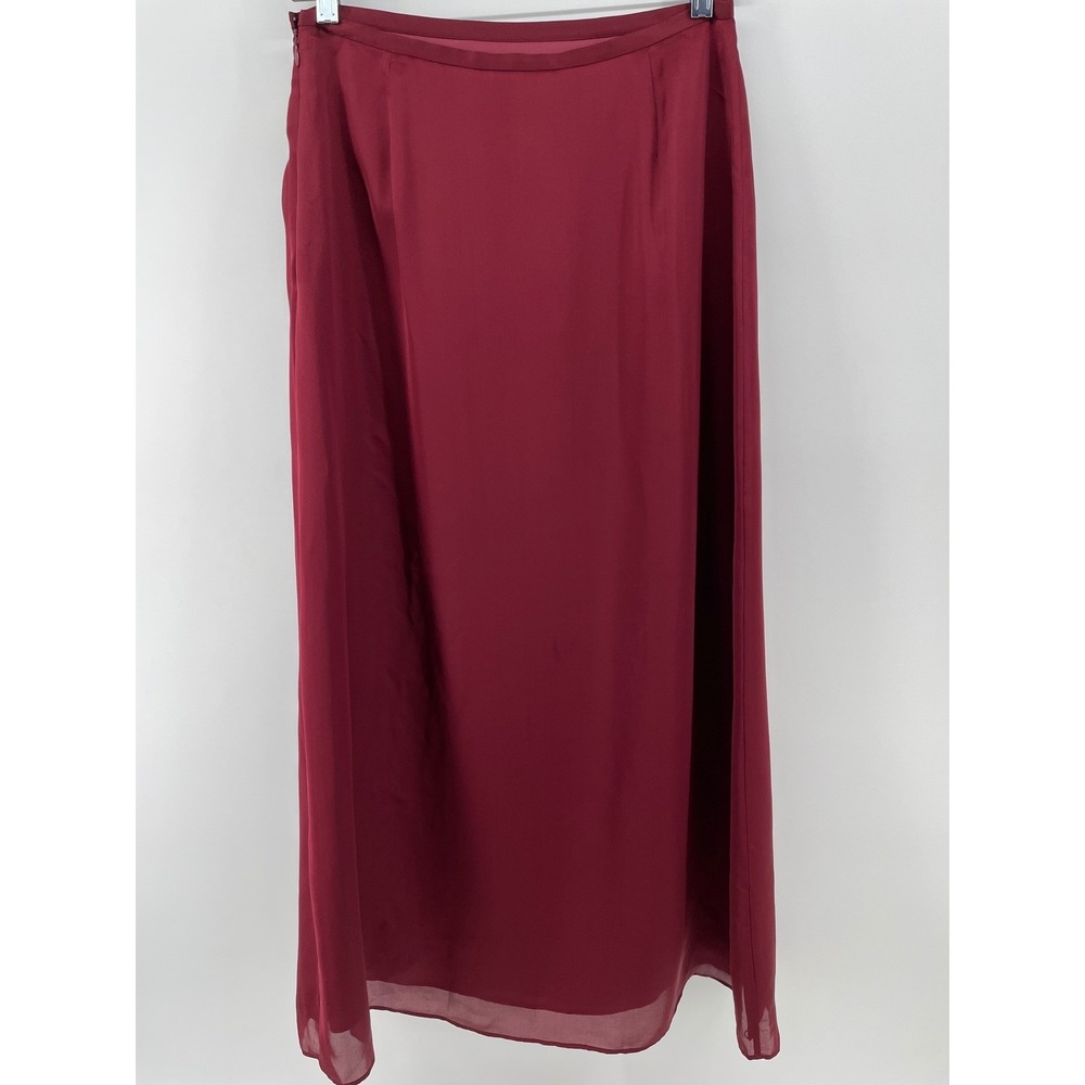 Ann Taylor 100% Silk Maxi Skirt Womens 8P Wine Red Lined Quiet‎ Luxury Event